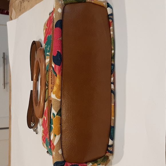 Vintage RARE Relic 1992 Collection Wood Handle With Floral Canvas Crossb Satchel - Picture 4 of 12